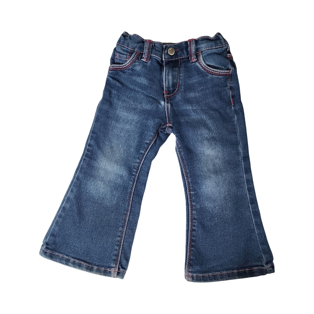 Wonderkids Toddler Girls Blue Flare Jeans Heart Pockets Pink Stitching 2T